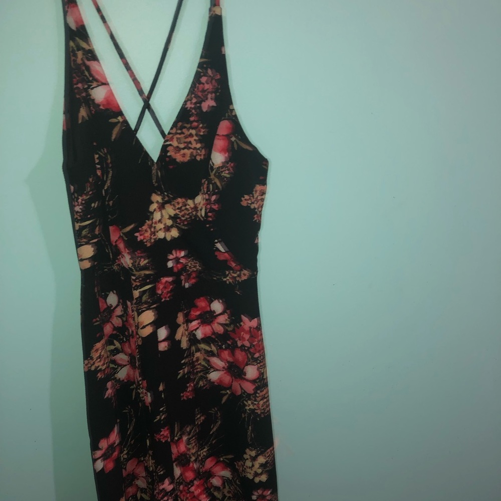 Black with pink floral high low dress/romper